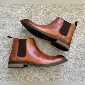 Vionic KINGSLEY Mens Size 12 Brown Leather Ankle Chelsea Pull On Dress Boots